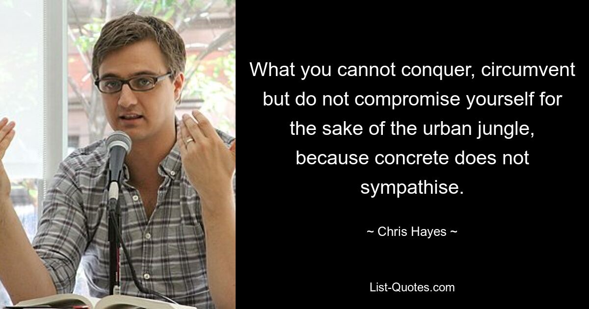 What you cannot conquer, circumvent but do not compromise yourself for the sake of the urban jungle, because concrete does not sympathise. — © Chris Hayes