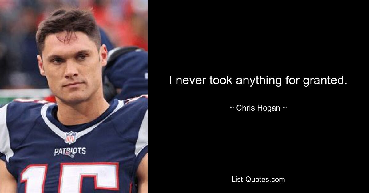 I never took anything for granted. — © Chris Hogan