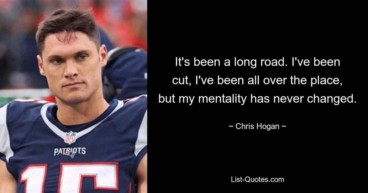 It's been a long road. I've been cut, I've been all over the place, but my mentality has never changed. — © Chris Hogan