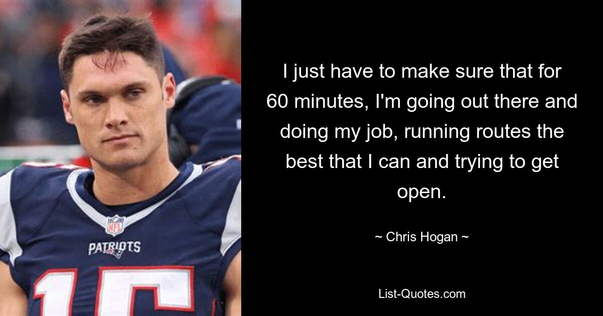 I just have to make sure that for 60 minutes, I'm going out there and doing my job, running routes the best that I can and trying to get open. — © Chris Hogan