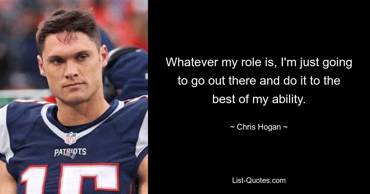 Whatever my role is, I'm just going to go out there and do it to the best of my ability. — © Chris Hogan