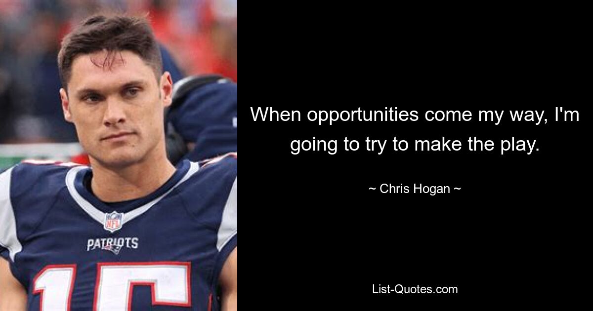 When opportunities come my way, I'm going to try to make the play. — © Chris Hogan