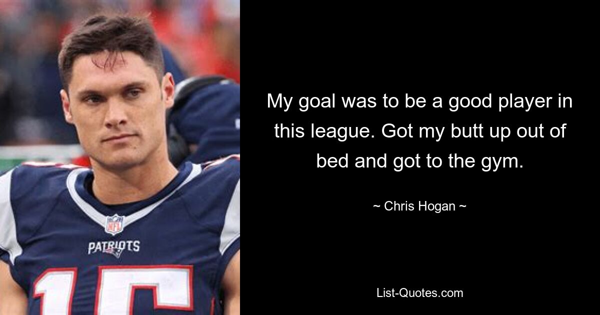 My goal was to be a good player in this league. Got my butt up out of bed and got to the gym. — © Chris Hogan