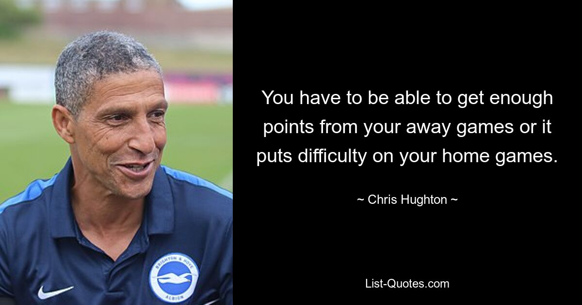 You have to be able to get enough points from your away games or it puts difficulty on your home games. — © Chris Hughton