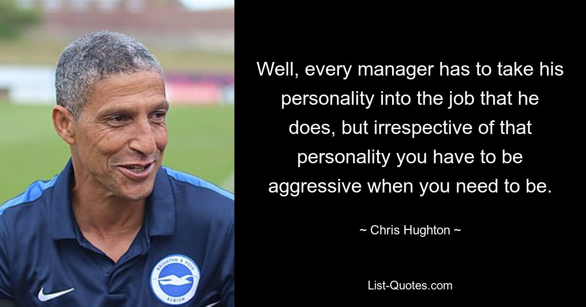 Well, every manager has to take his personality into the job that he does, but irrespective of that personality you have to be aggressive when you need to be. — © Chris Hughton