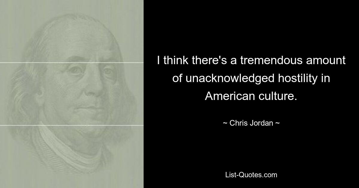 I think there's a tremendous amount of unacknowledged hostility in American culture. — © Chris Jordan