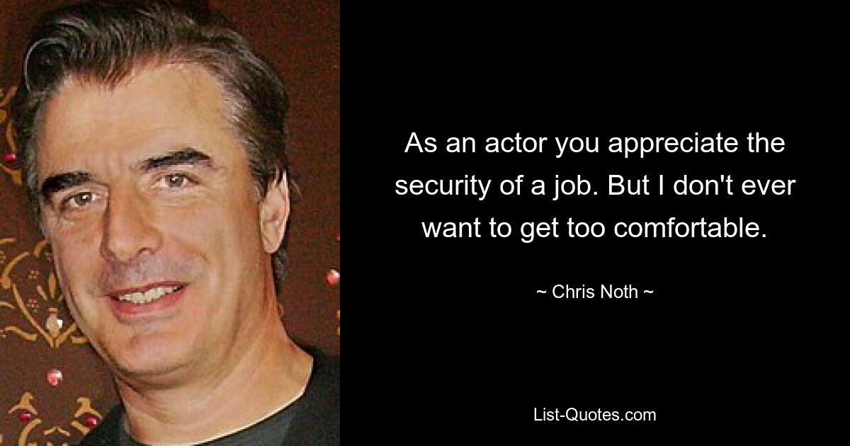 As an actor you appreciate the security of a job. But I don't ever want to get too comfortable. — © Chris Noth