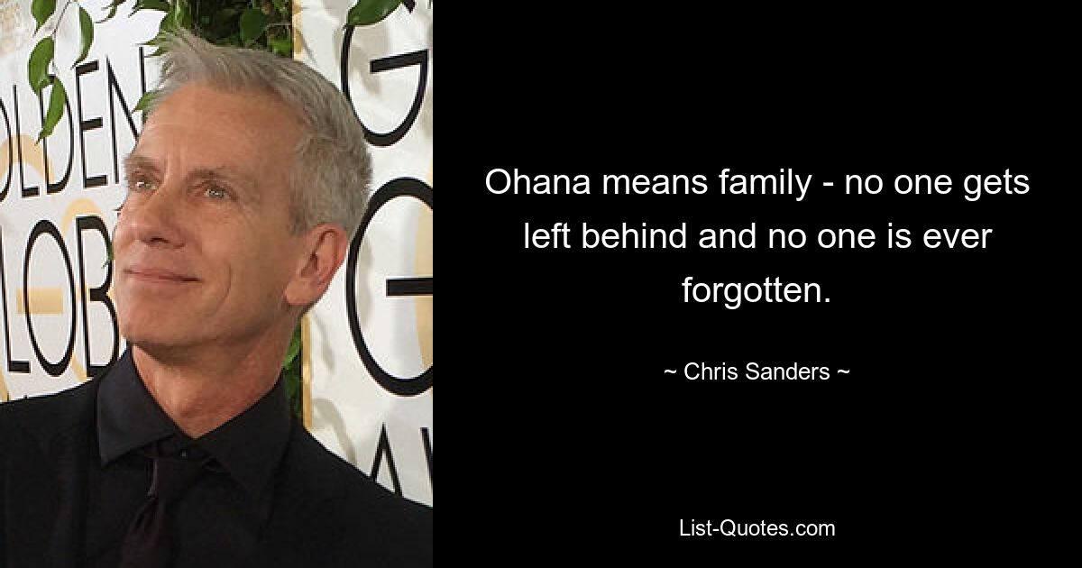 Ohana means family - no one gets left behind and no one is ever forgotten. — © Chris Sanders