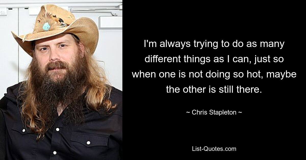 I'm always trying to do as many different things as I can, just so when one is not doing so hot, maybe the other is still there. — © Chris Stapleton