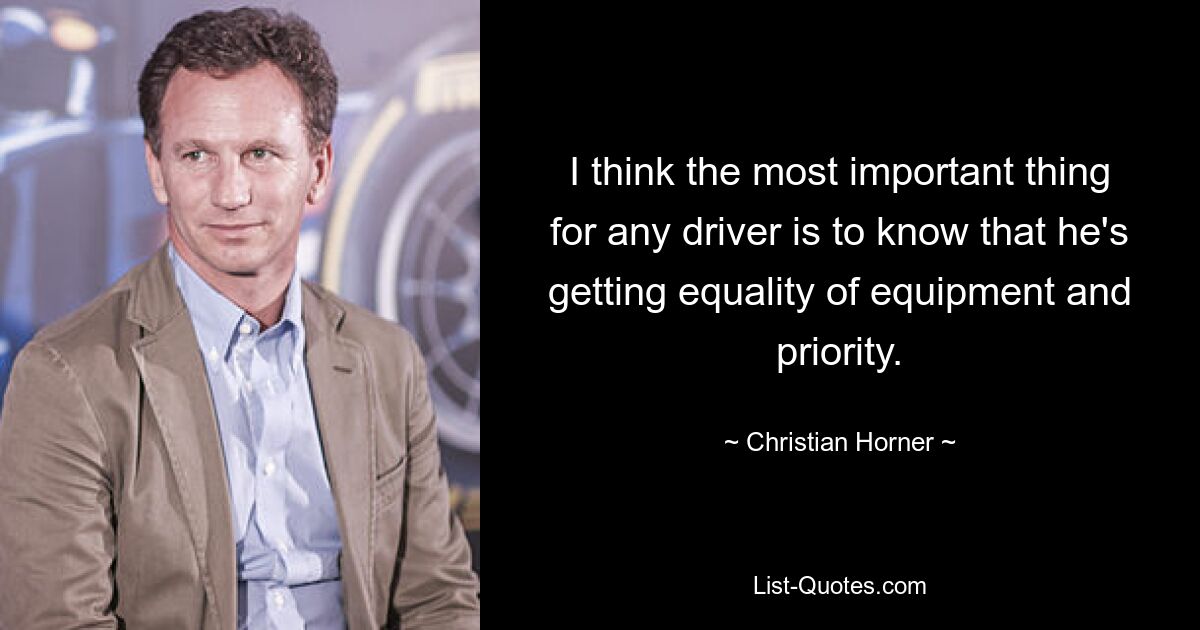 I think the most important thing for any driver is to know that he's getting equality of equipment and priority. — © Christian Horner