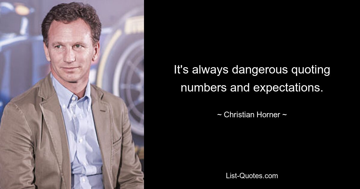 It's always dangerous quoting numbers and expectations. — © Christian Horner