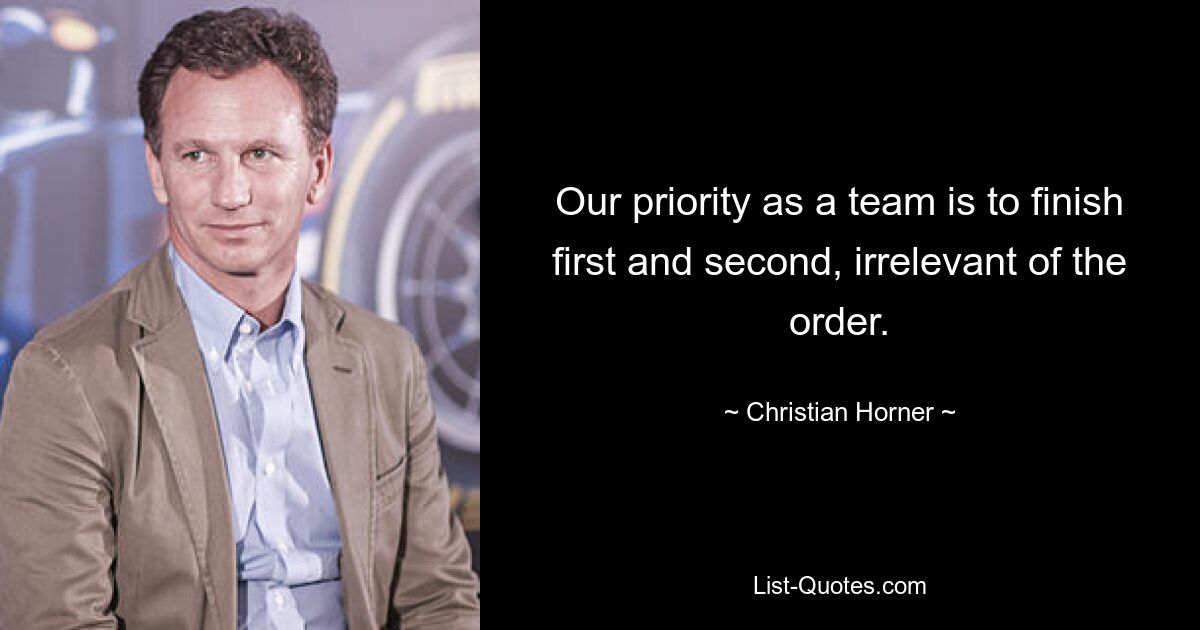 Our priority as a team is to finish first and second, irrelevant of the order. — © Christian Horner