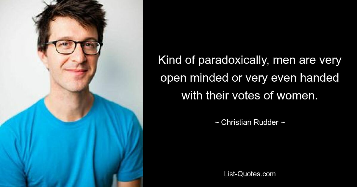 Kind of paradoxically, men are very open minded or very even handed with their votes of women. — © Christian Rudder