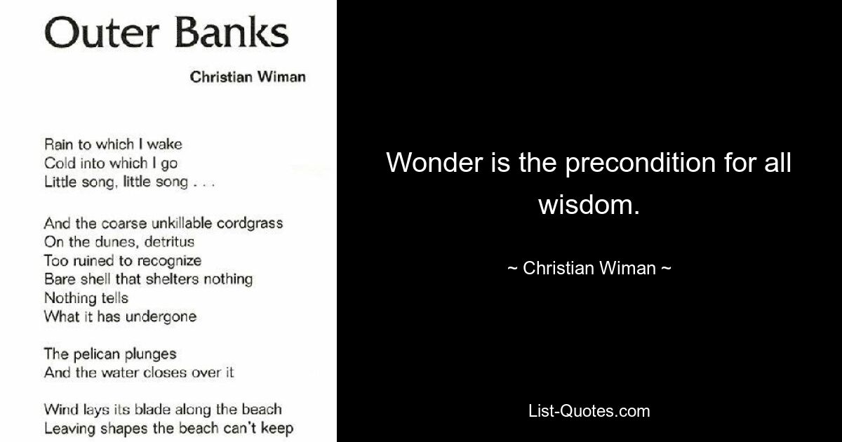 Wonder is the precondition for all wisdom. — © Christian Wiman