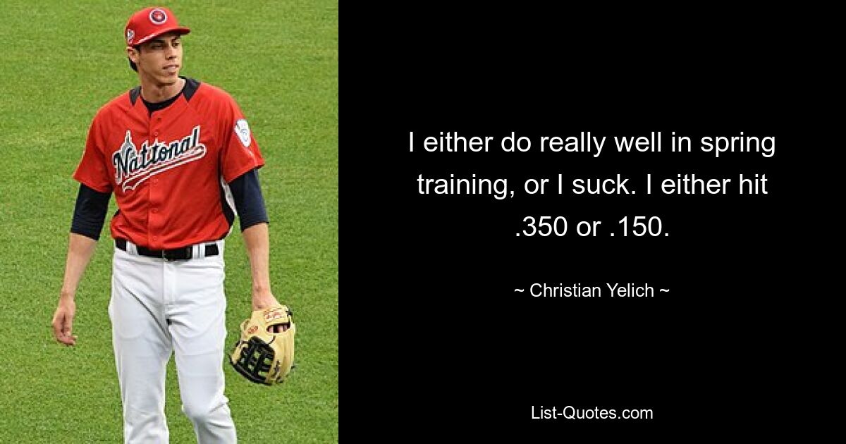 I either do really well in spring training, or I suck. I either hit .350 or .150. — © Christian Yelich