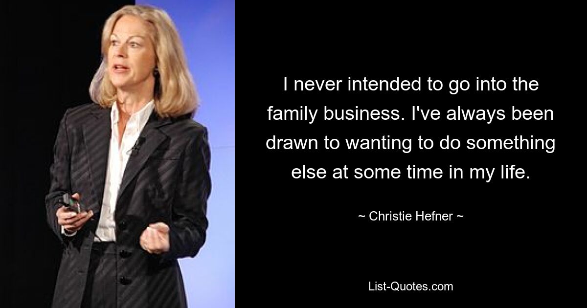 I never intended to go into the family business. I've always been drawn to wanting to do something else at some time in my life. — © Christie Hefner