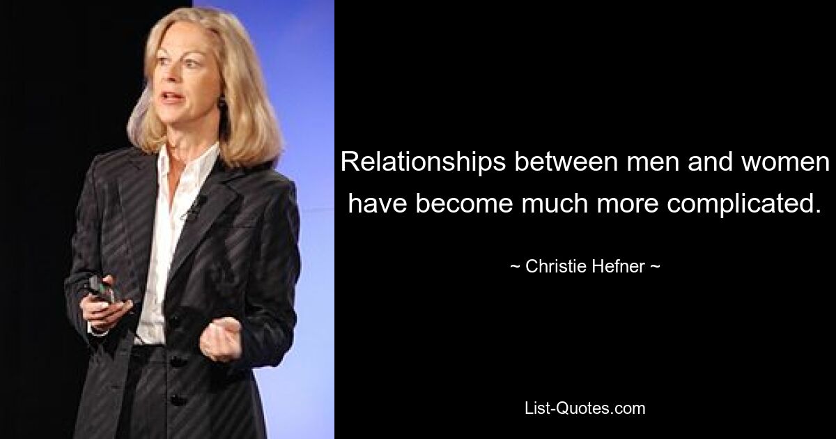 Relationships between men and women have become much more complicated. — © Christie Hefner