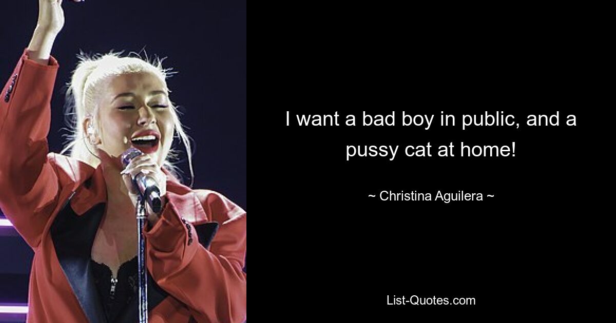 I want a bad boy in public, and a pussy cat at home! — © Christina Aguilera