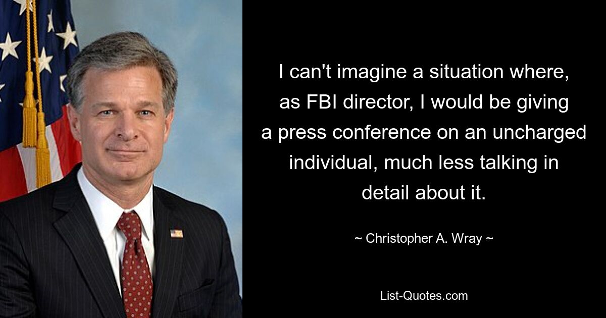 I can't imagine a situation where, as FBI director, I would be giving a press conference on an uncharged individual, much less talking in detail about it. — © Christopher A. Wray