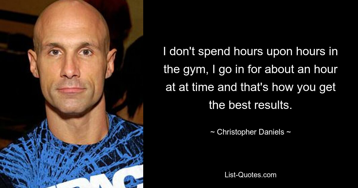 I don't spend hours upon hours in the gym, I go in for about an hour at at time and that's how you get the best results. — © Christopher Daniels