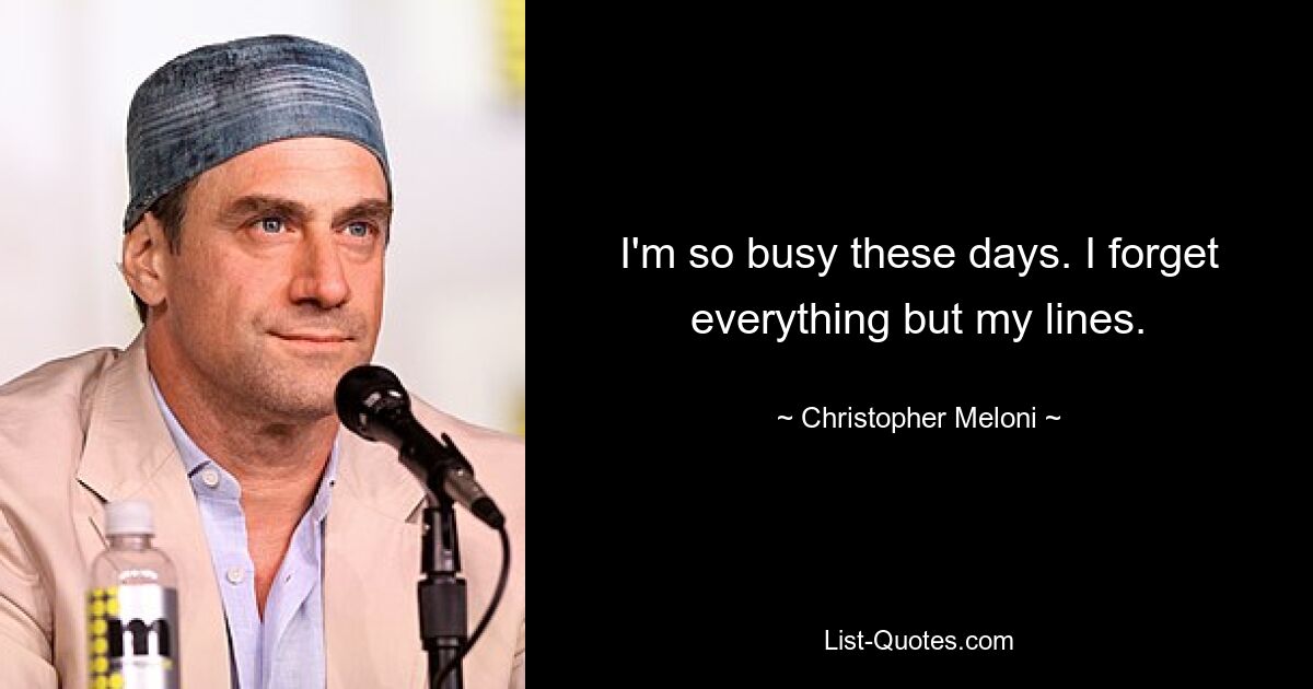 I'm so busy these days. I forget everything but my lines. — © Christopher Meloni