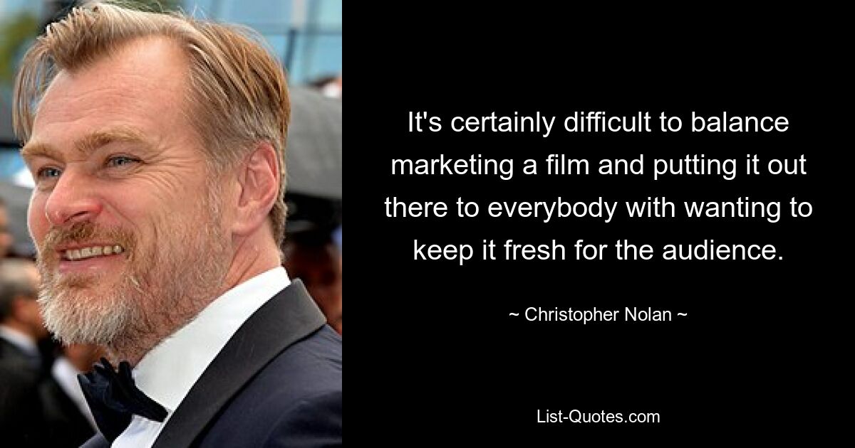 It's certainly difficult to balance marketing a film and putting it out there to everybody with wanting to keep it fresh for the audience. — © Christopher Nolan