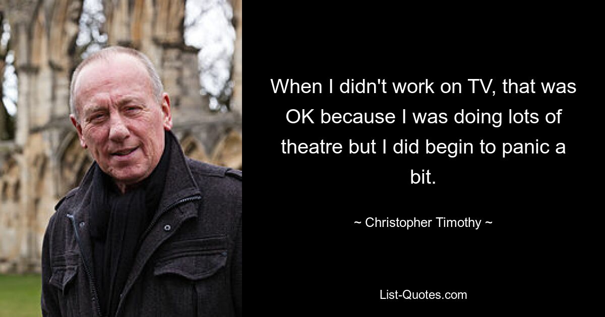 When I didn't work on TV, that was OK because I was doing lots of theatre but I did begin to panic a bit. — © Christopher Timothy