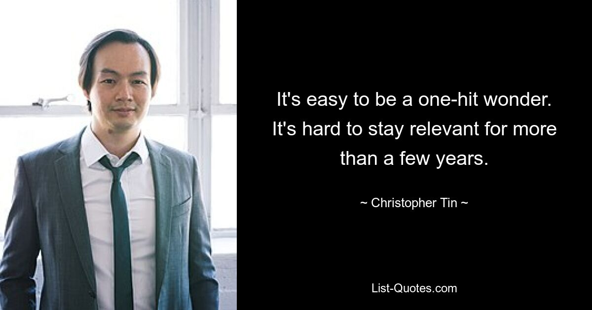 It's easy to be a one-hit wonder. It's hard to stay relevant for more than a few years. — © Christopher Tin