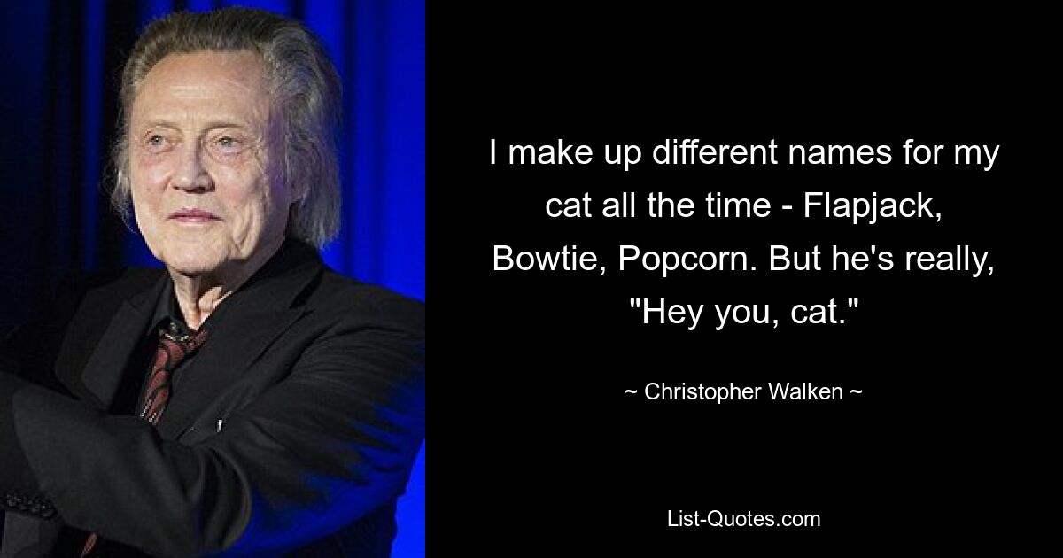 I make up different names for my cat all the time - Flapjack, Bowtie, Popcorn. But he's really, "Hey you, cat." — © Christopher Walken