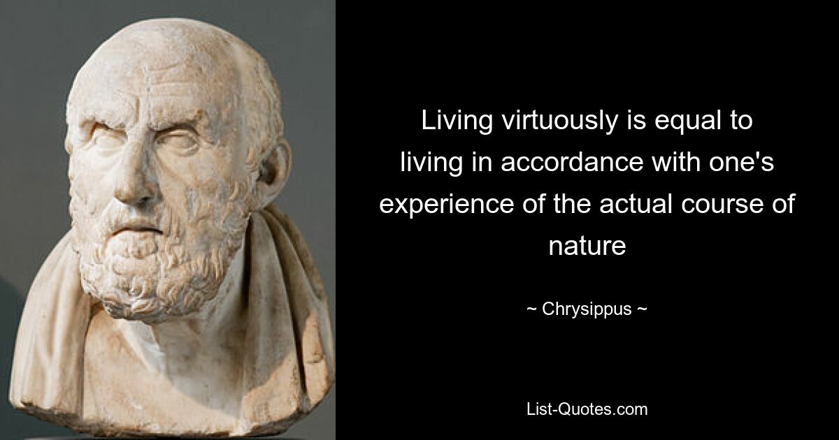 Living virtuously is equal to living in accordance with one's experience of the actual course of nature — © Chrysippus