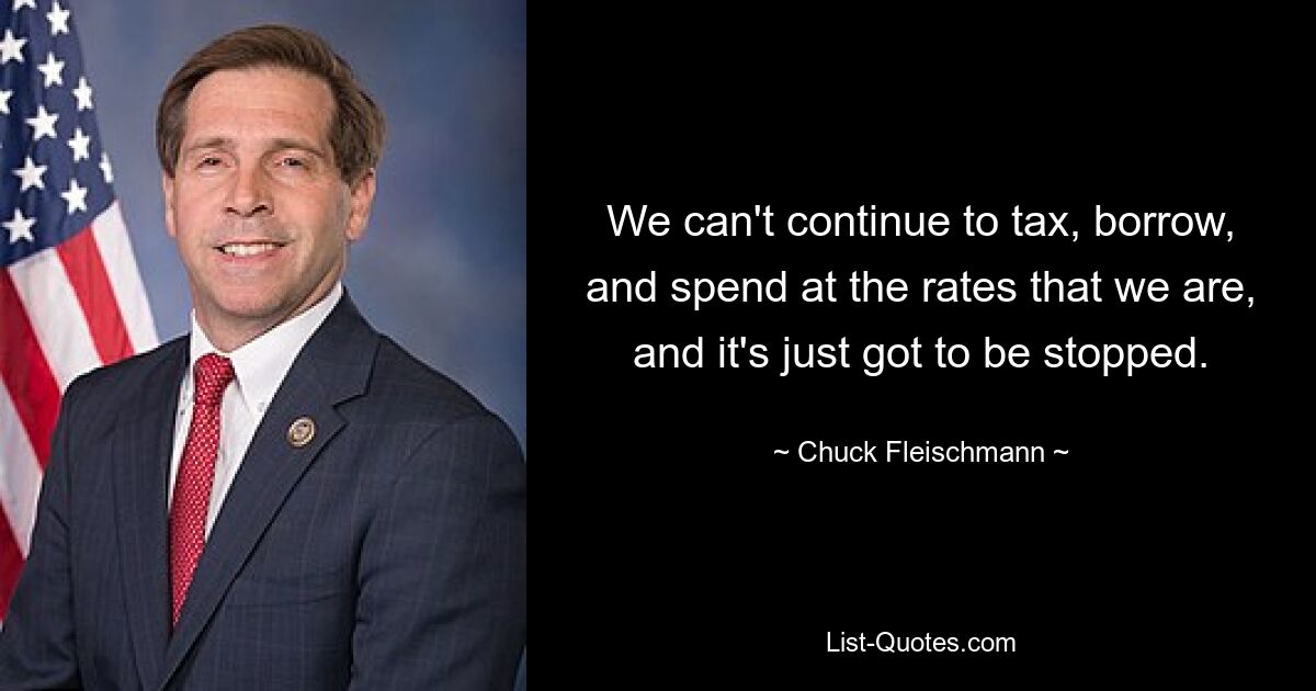 We can't continue to tax, borrow, and spend at the rates that we are, and it's just got to be stopped. — © Chuck Fleischmann