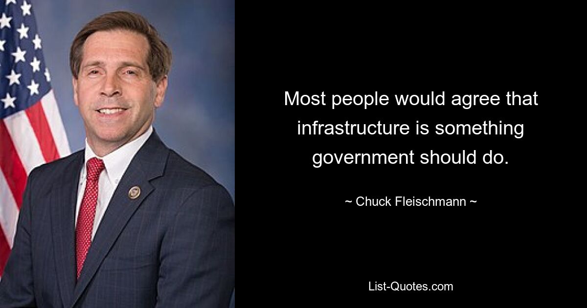 Most people would agree that infrastructure is something government should do. — © Chuck Fleischmann