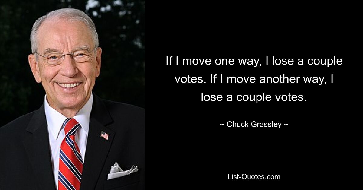 If I move one way, I lose a couple votes. If I move another way, I lose a couple votes. — © Chuck Grassley