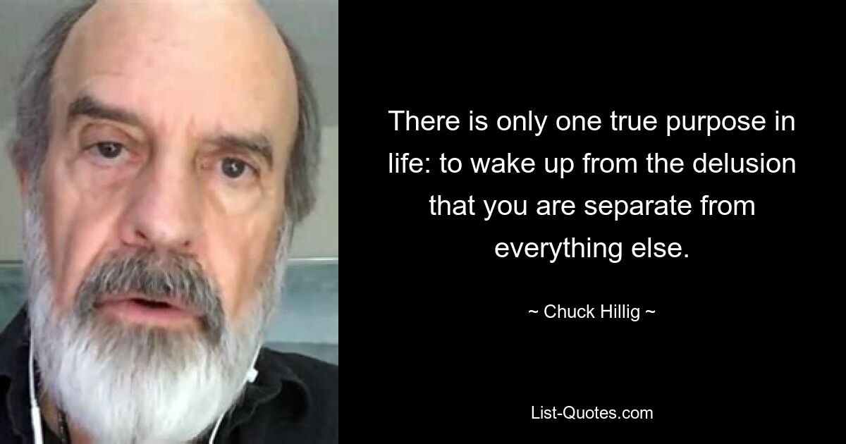 There is only one true purpose in life: to wake up from the delusion that you are separate from everything else. — © Chuck Hillig