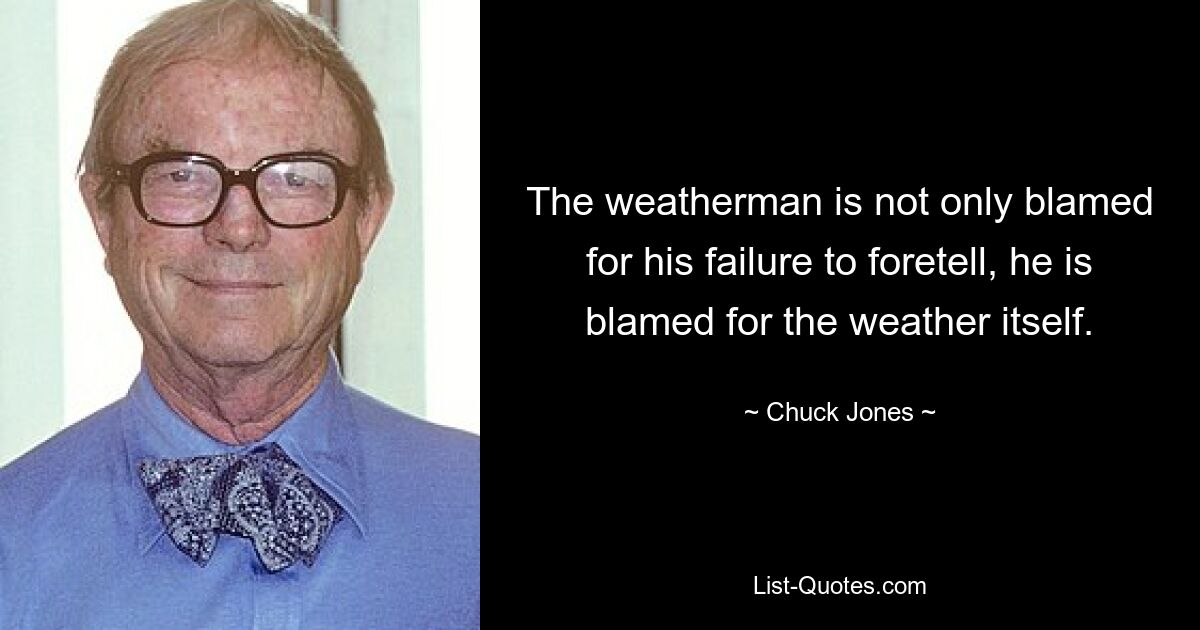 The weatherman is not only blamed for his failure to foretell, he is blamed for the weather itself. — © Chuck Jones