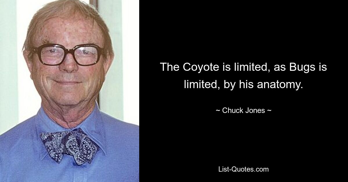 The Coyote is limited, as Bugs is limited, by his anatomy. — © Chuck Jones