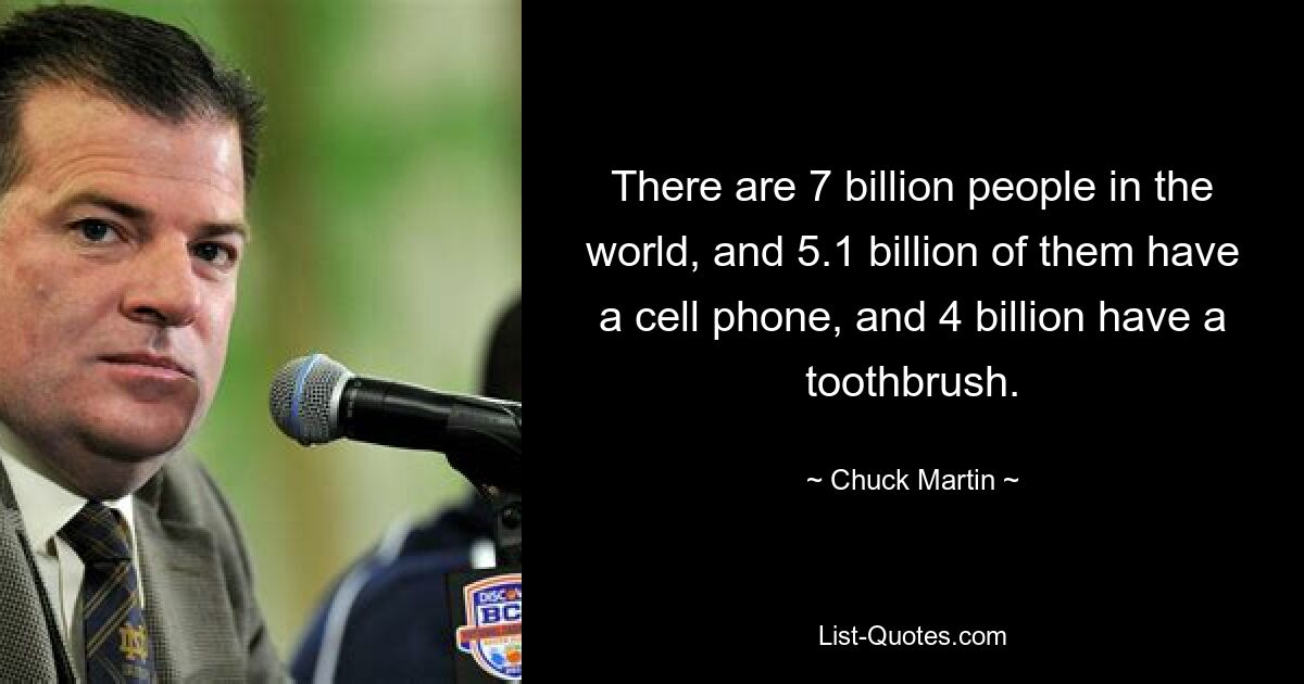 There are 7 billion people in the world, and 5.1 billion of them have a cell phone, and 4 billion have a toothbrush. — © Chuck Martin