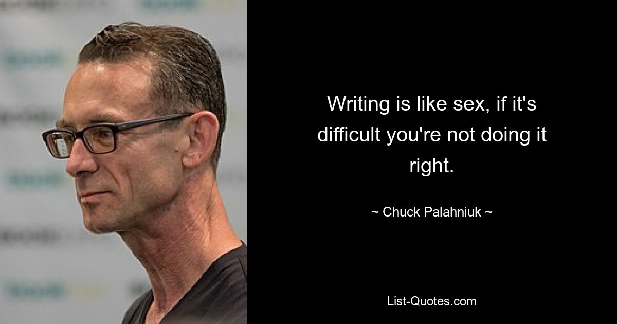 Writing is like sex, if it's difficult you're not doing it right. — © Chuck Palahniuk