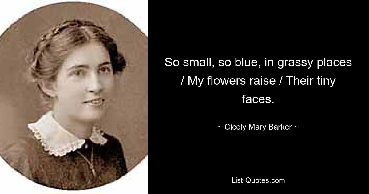 So small, so blue, in grassy places / My flowers raise / Their tiny faces. — © Cicely Mary Barker