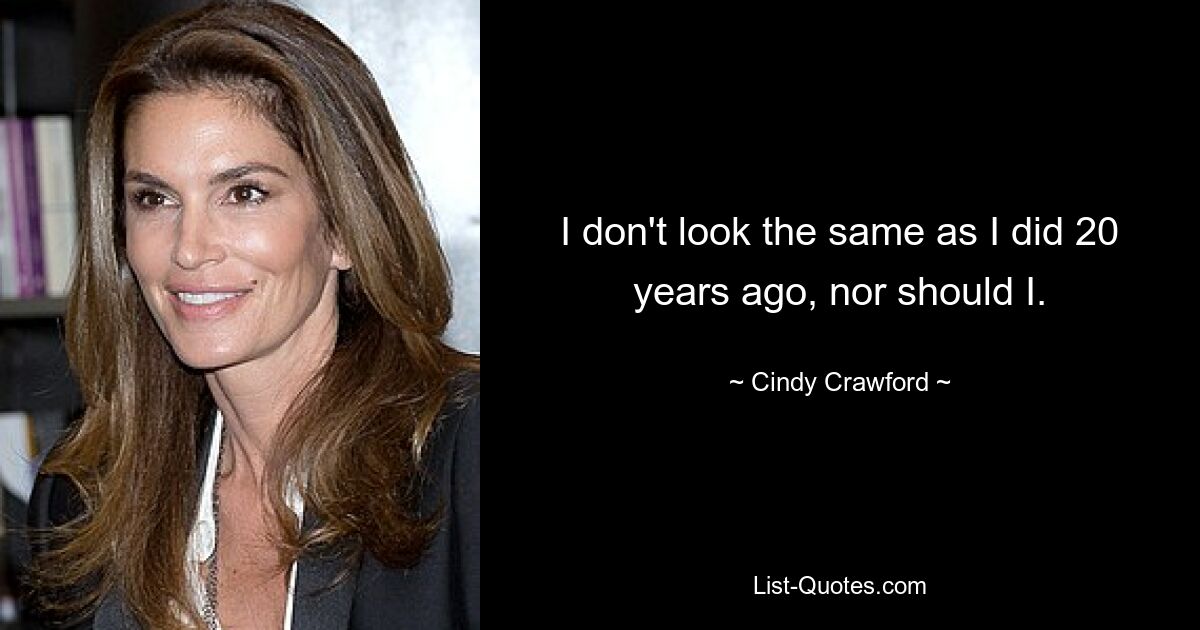 I don't look the same as I did 20 years ago, nor should I. — © Cindy Crawford