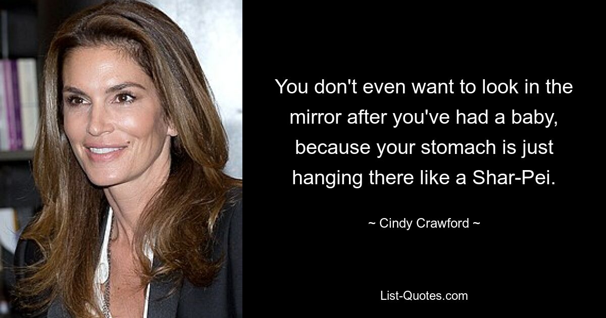 You don't even want to look in the mirror after you've had a baby, because your stomach is just hanging there like a Shar-Pei. — © Cindy Crawford