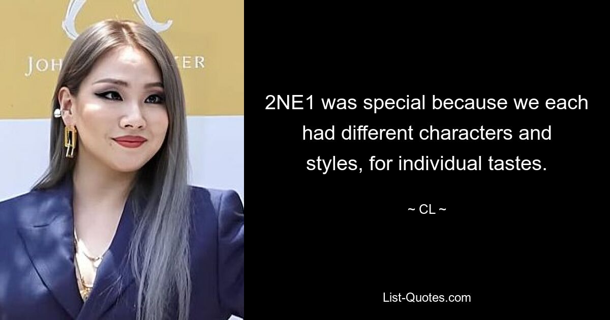 2NE1 was special because we each had different characters and styles, for individual tastes. — © CL