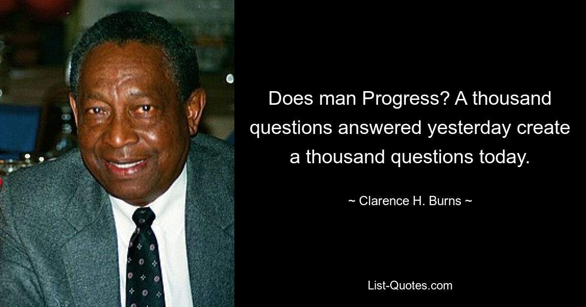 Does man Progress? A thousand questions answered yesterday create a thousand questions today. — © Clarence H. Burns