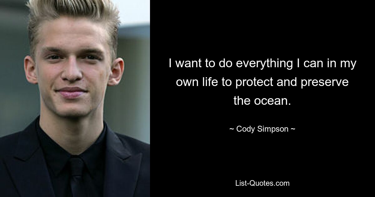 I want to do everything I can in my own life to protect and preserve the ocean. — © Cody Simpson