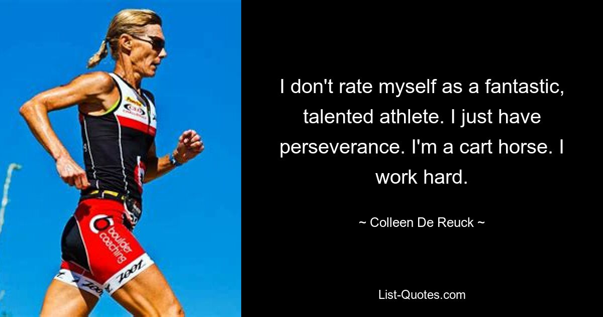 I don't rate myself as a fantastic, talented athlete. I just have perseverance. I'm a cart horse. I work hard. — © Colleen De Reuck