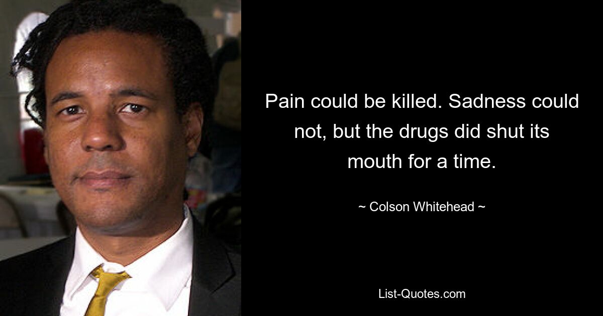 Pain could be killed. Sadness could not, but the drugs did shut its mouth for a time. — © Colson Whitehead