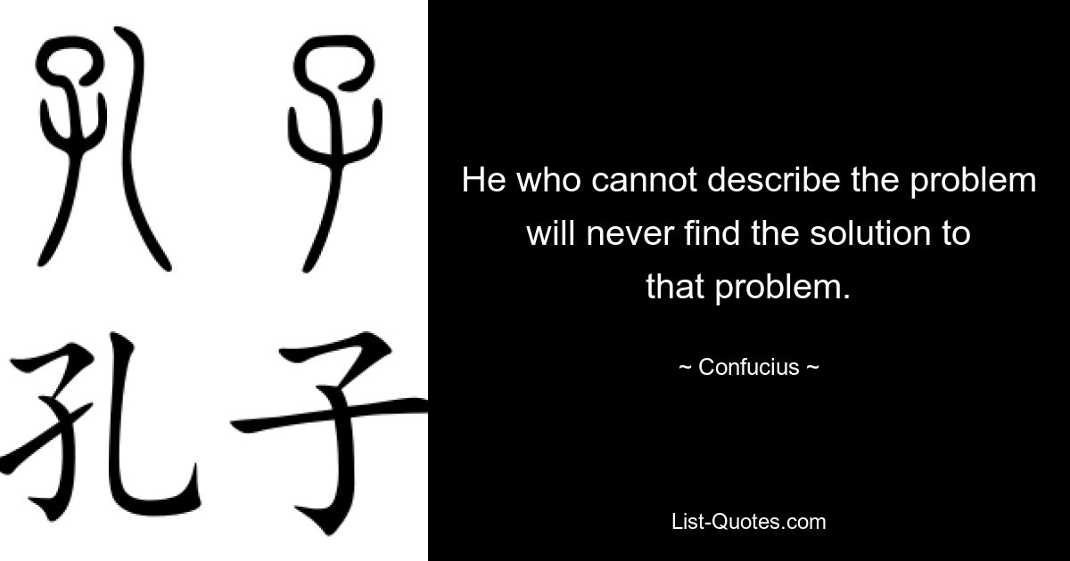 He who cannot describe the problem will never find the solution to that problem. — © Confucius