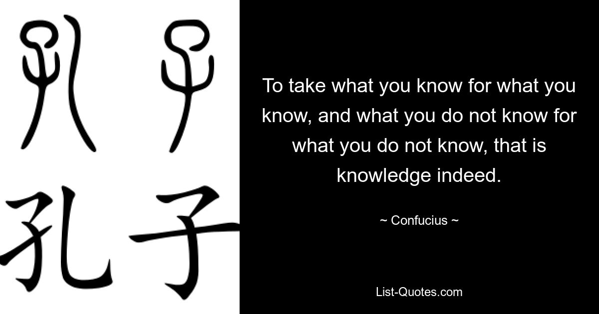 To take what you know for what you know, and what you do not know for what you do not know, that is knowledge indeed. — © Confucius