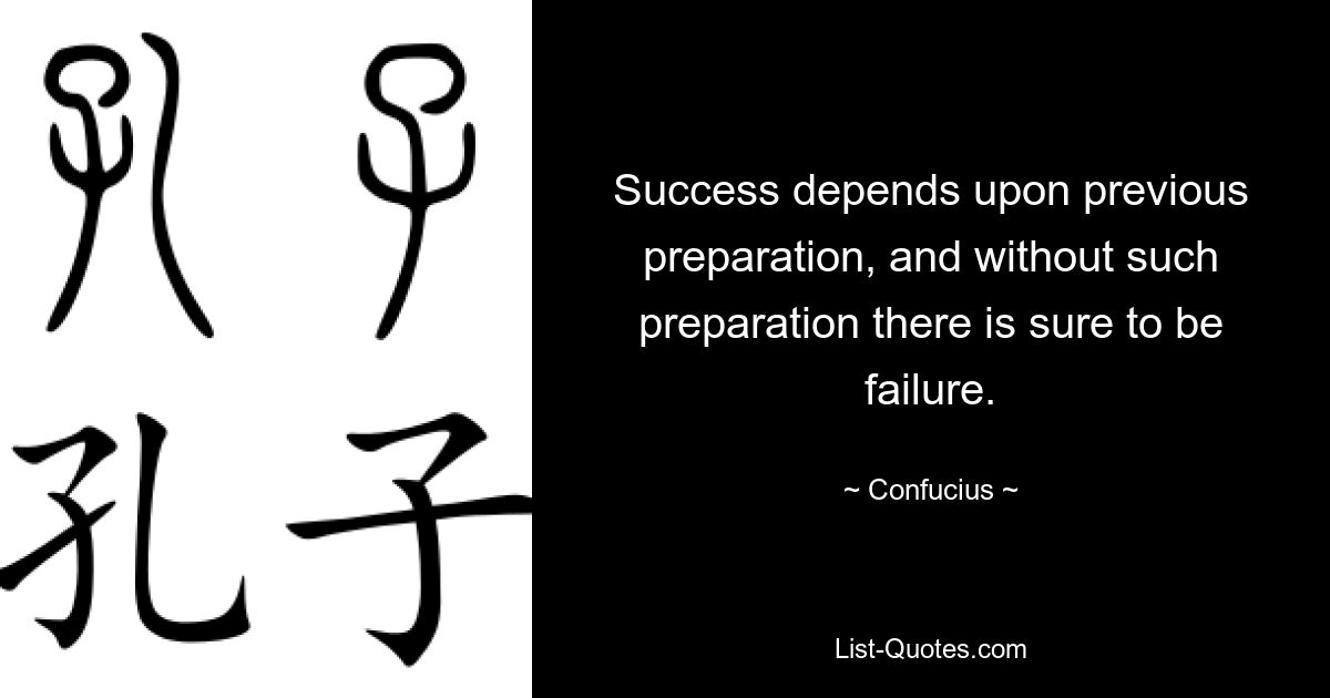 Success depends upon previous preparation, and without such preparation there is sure to be failure. — © Confucius