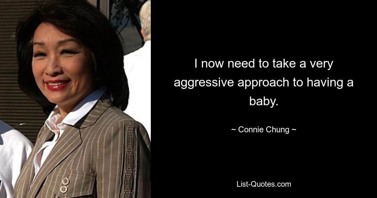 I now need to take a very aggressive approach to having a baby. — © Connie Chung